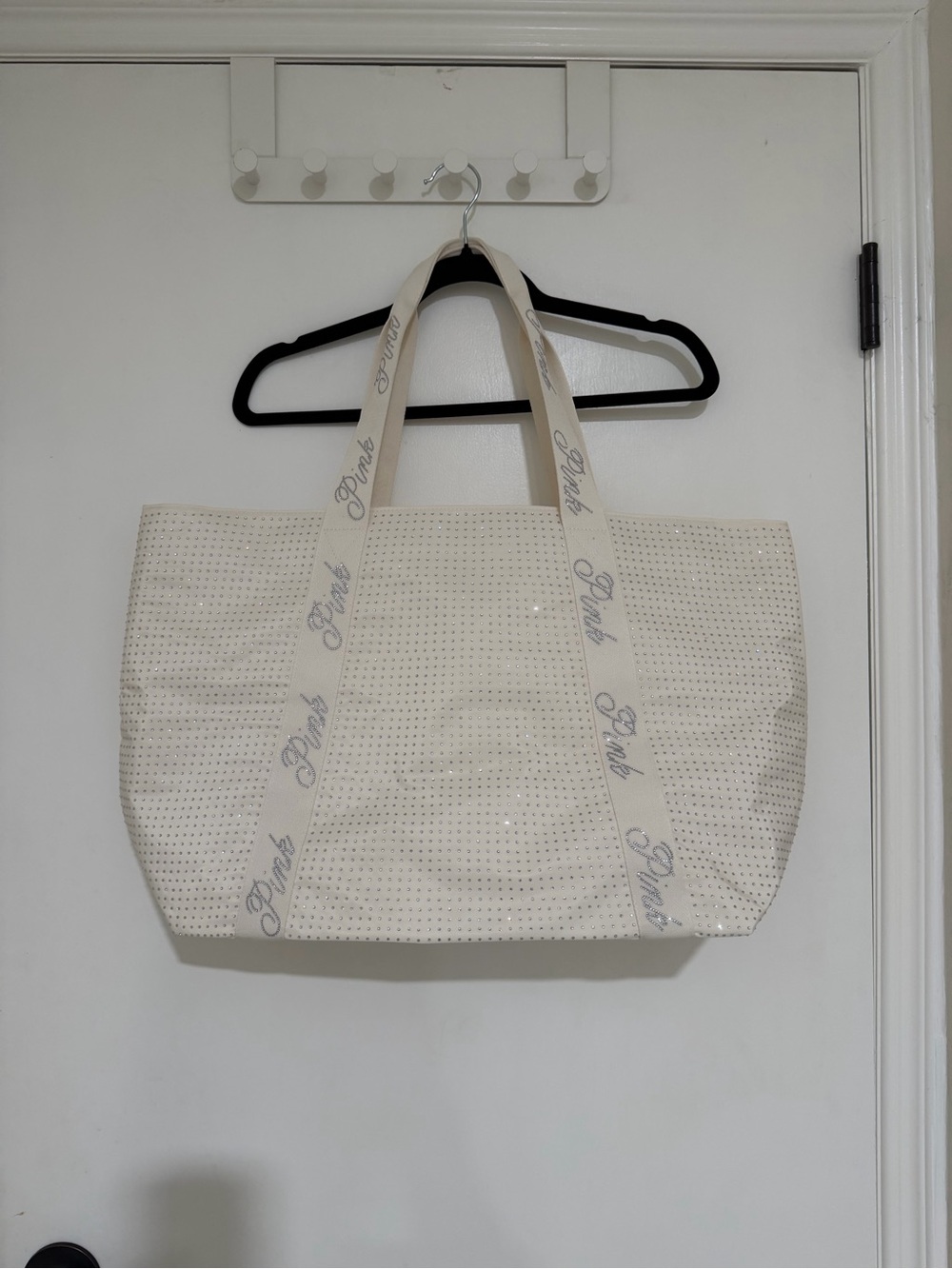 🔥🔥 PINK Victoria's Secret Cream Perforated Tote with Logo Straps! 🔥🔥